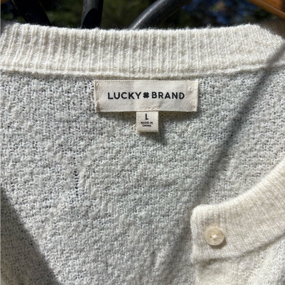 Lucky Brand Cream knit pointelle sweater Button-Up Cardigan size large - Picture 2 of 5